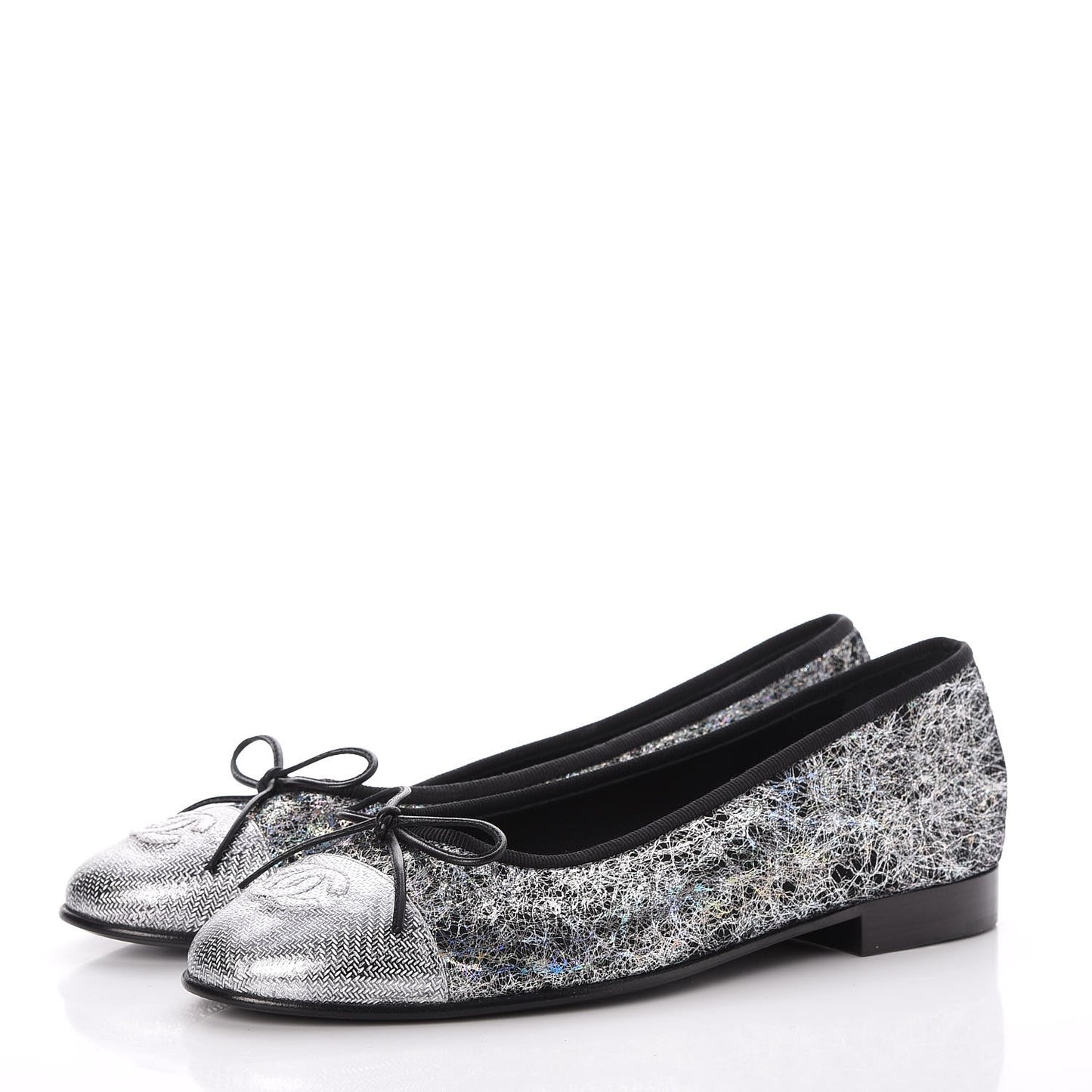 Metallic Calfskin Hologram Cap Toe Ballerina Flats 36 Silver