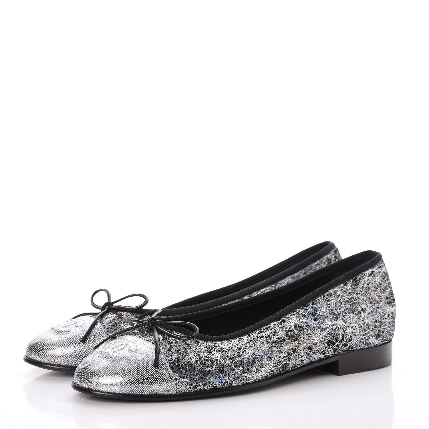 Chanel Metallic Calfskin Hologram Cap Toe Ballerina Flats 36 Silver 3 of 8