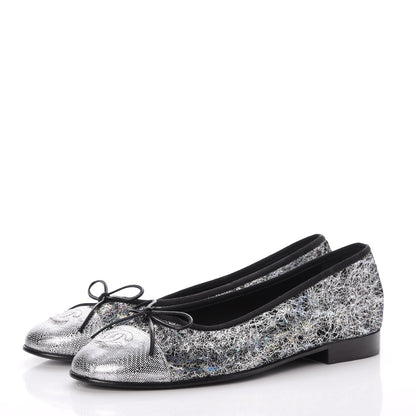 Chanel Metallic Calfskin Hologram Cap Toe Ballerina Flats 36 Silver 3 of 8