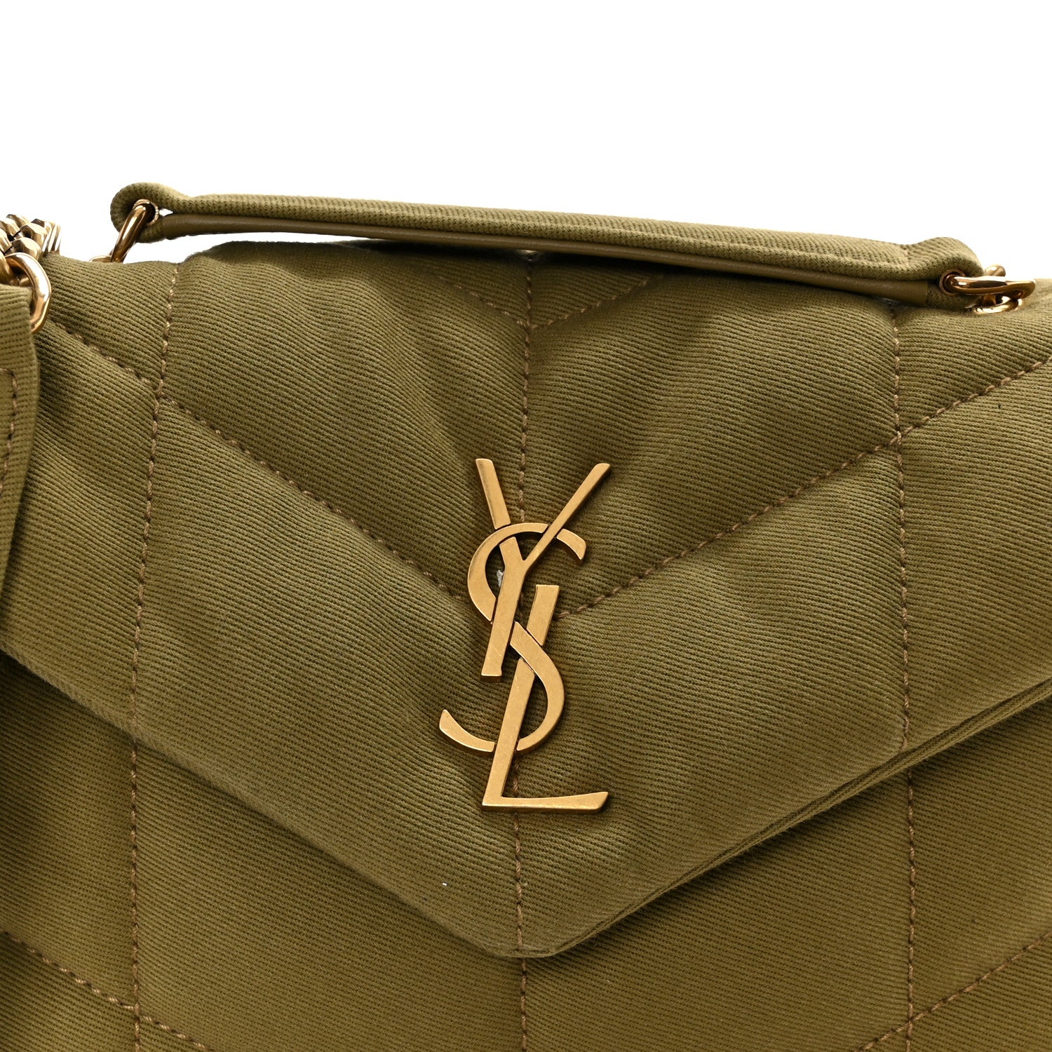 Saint Laurent Canvas Quilted Toy Loulou Puffer Monogram Chain Satchel Fir Green 8 of 10