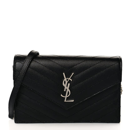 Saint Laurent Grain De Poudre Matelasse Chevron Monogram Envelope Chain Wallet Black 1 of 8
