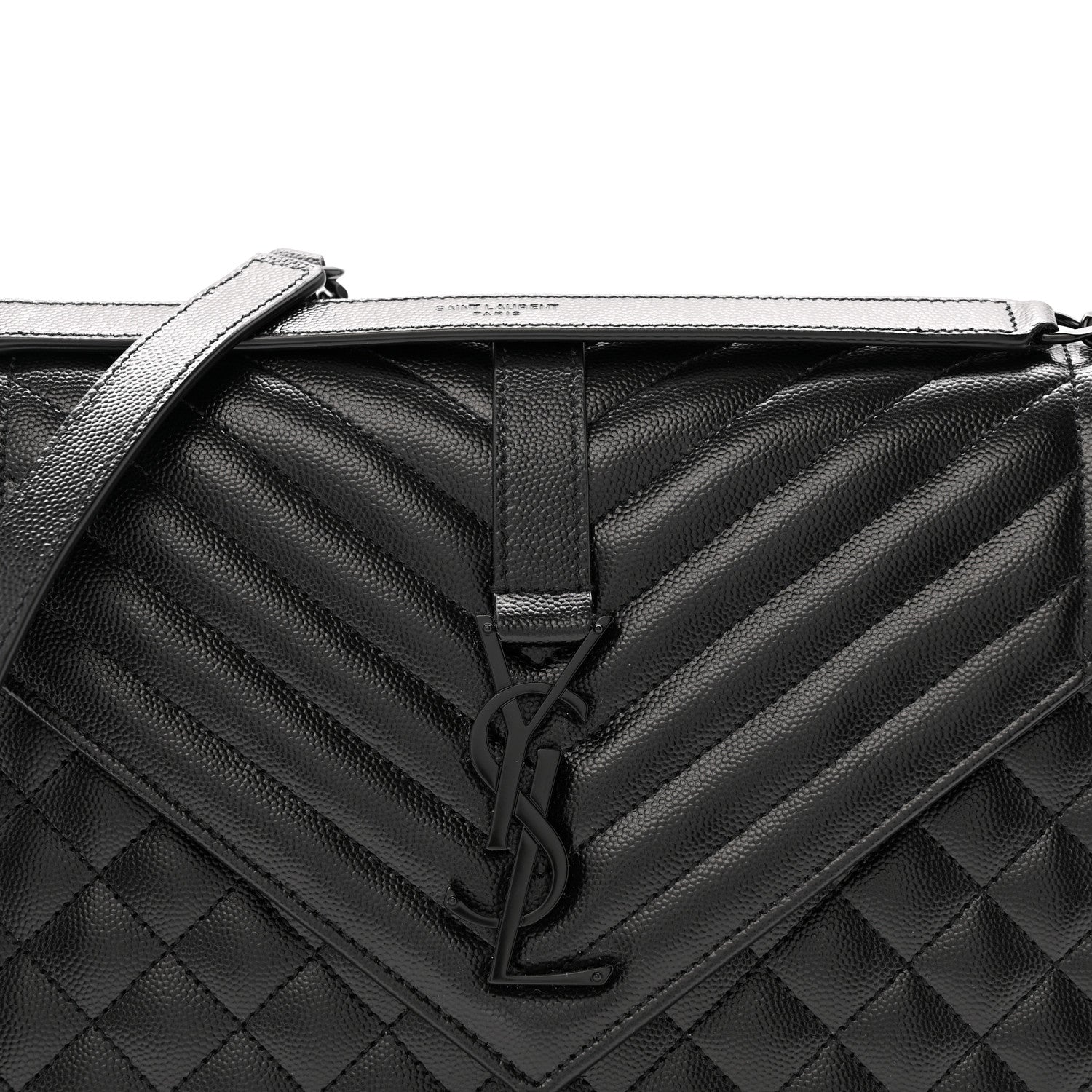 Saint Laurent Grain De Poudre Textured Mixed Matelasse Large Triquilt Monogram Monochrome Satchel Black 8 of 13