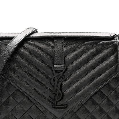 Saint Laurent Grain De Poudre Textured Mixed Matelasse Large Triquilt Monogram Monochrome Satchel Black 8 of 13
