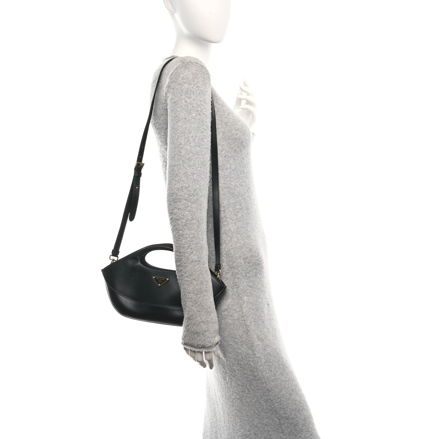 City Calfskin Medium Metal Triangle Logo Bag Black