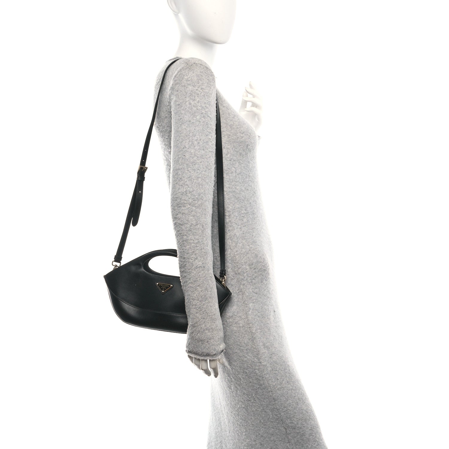 Prada City Calfskin Medium Metal Triangle Logo Bag Black 2 of 10