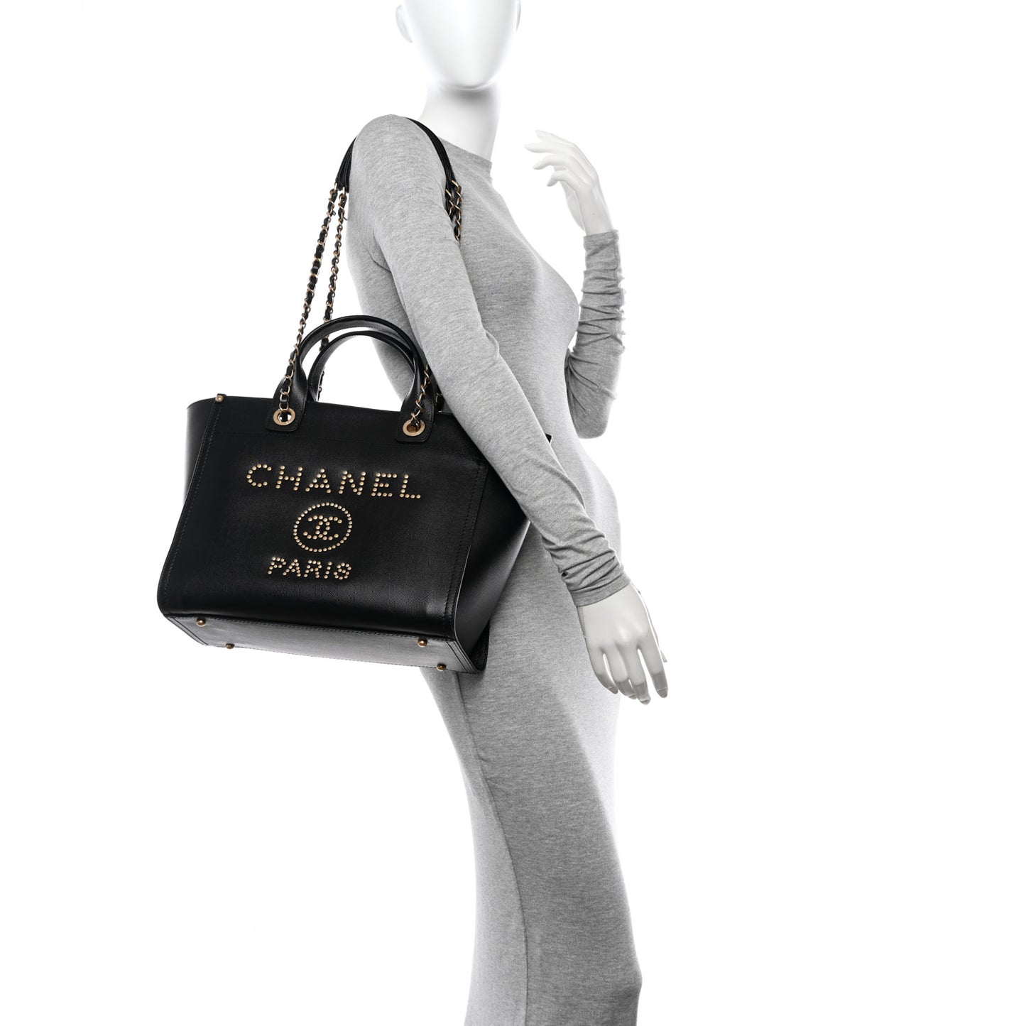 Caviar Small Studded Deauville Tote Black