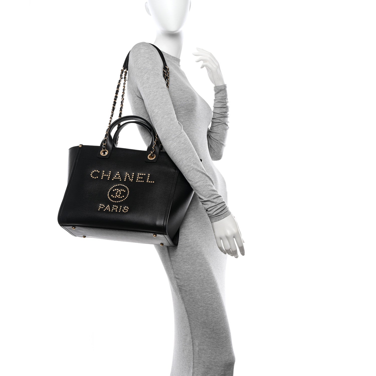 Chanel Caviar Small Studded Deauville Tote Black 2 of 10