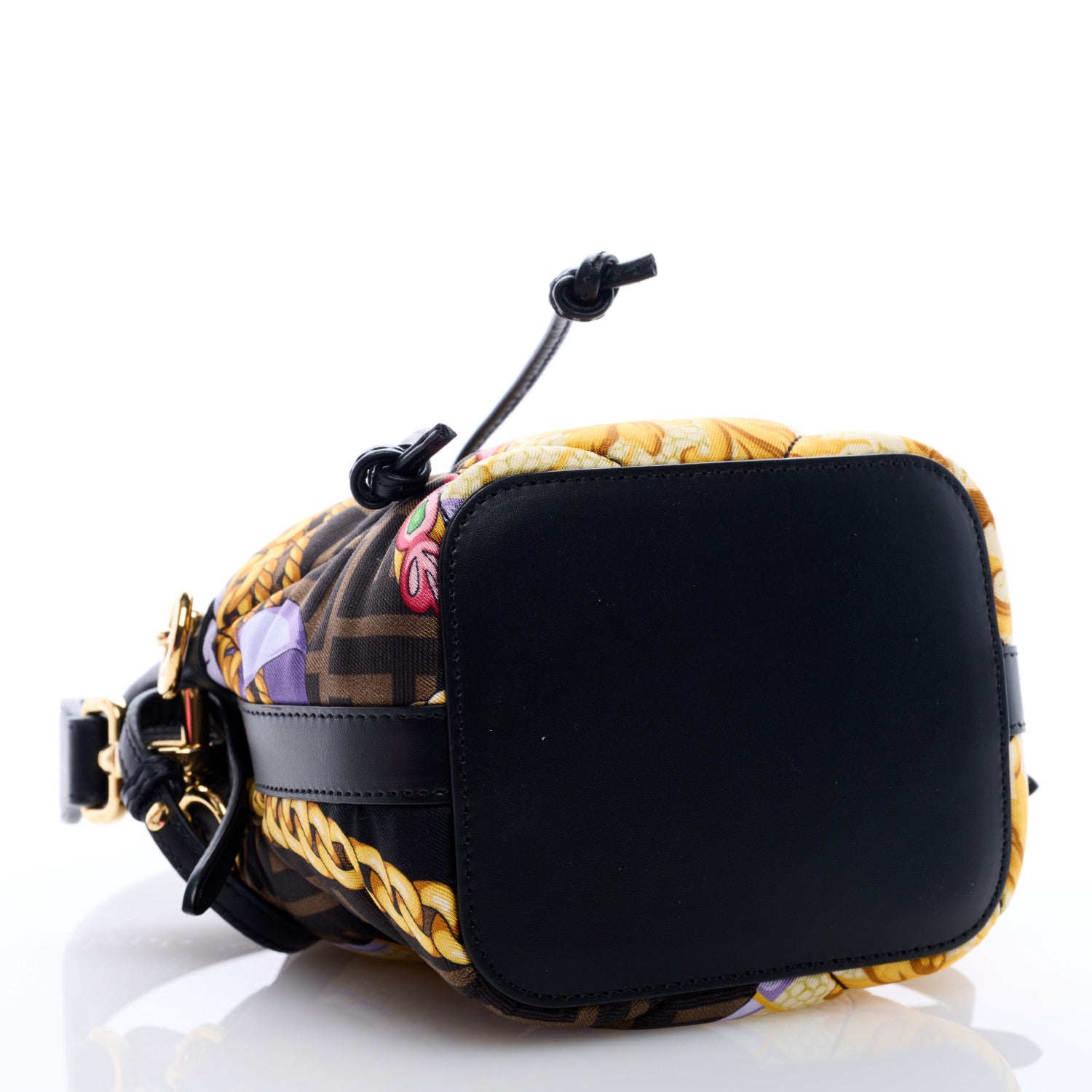 Fendi X VERSACE Silk Vitello Fendace FF Baroque Quilted Mini Mon Tresor Bucket Bag Gold Multicolor 4 of 8