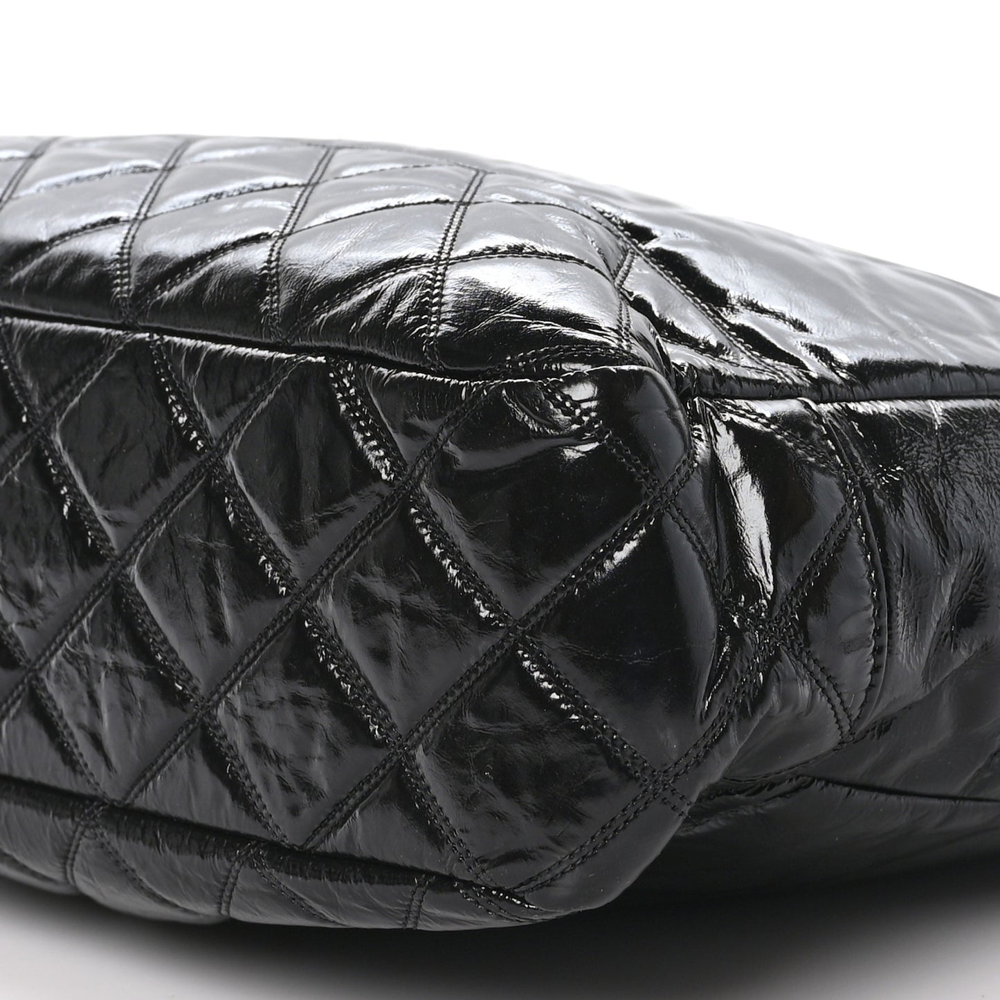 Shiny Aged Calfskin Quilted Small Shopping Bag Black
