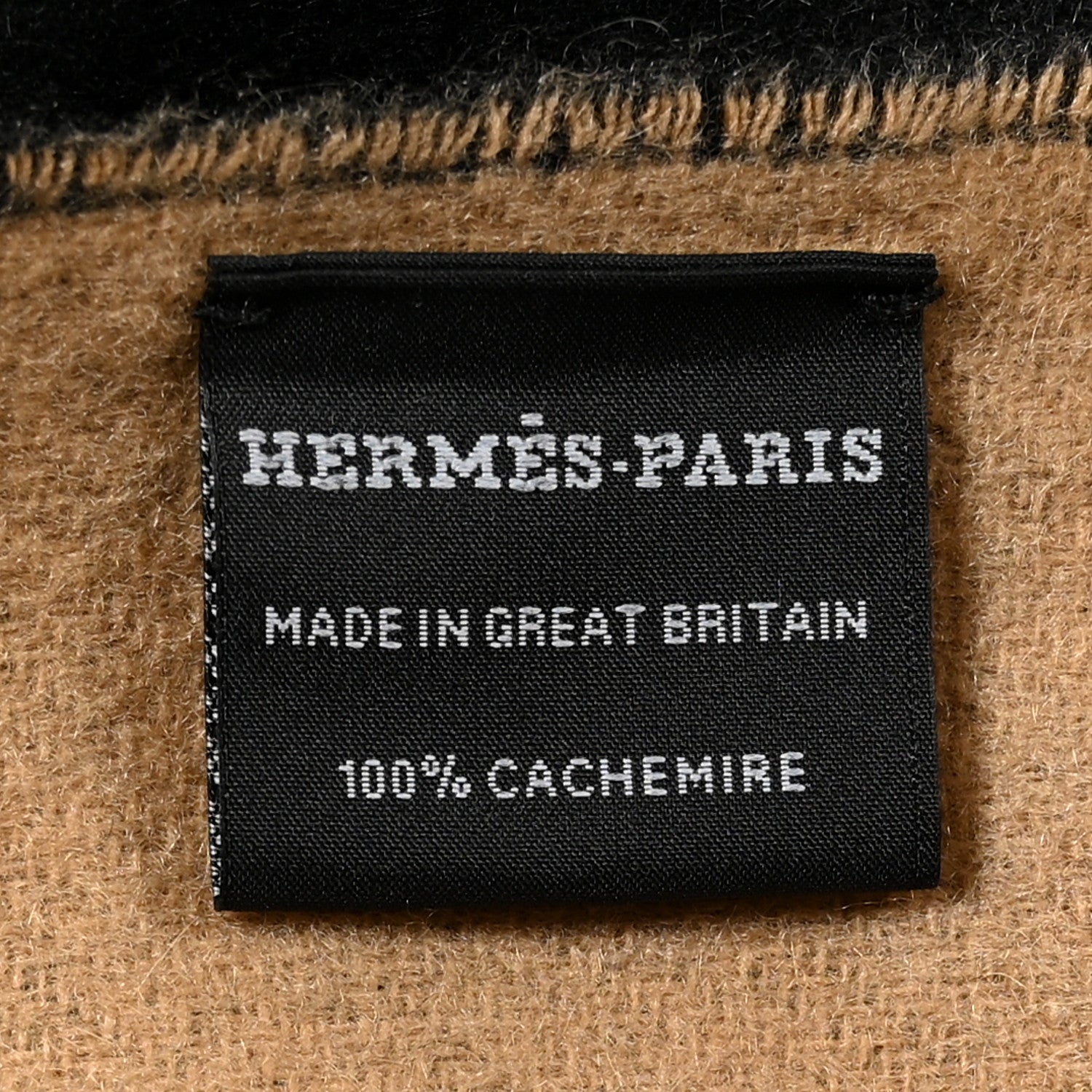 Hermes Cashmere Fringe Double Face Stole Black Camel 3 of 4