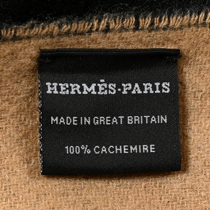 Hermes Cashmere Fringe Double Face Stole Black Camel 3 of 4