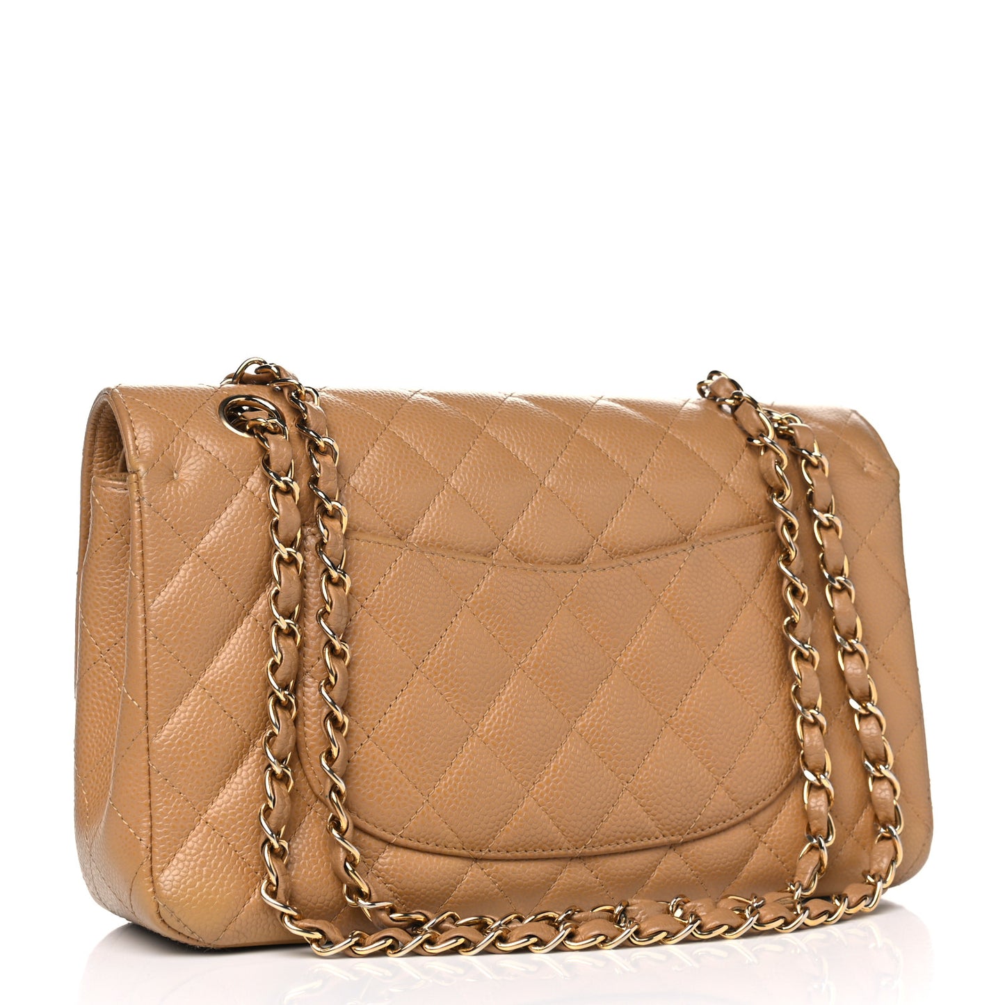 Caviar Quilted Medium Double Flap Beige