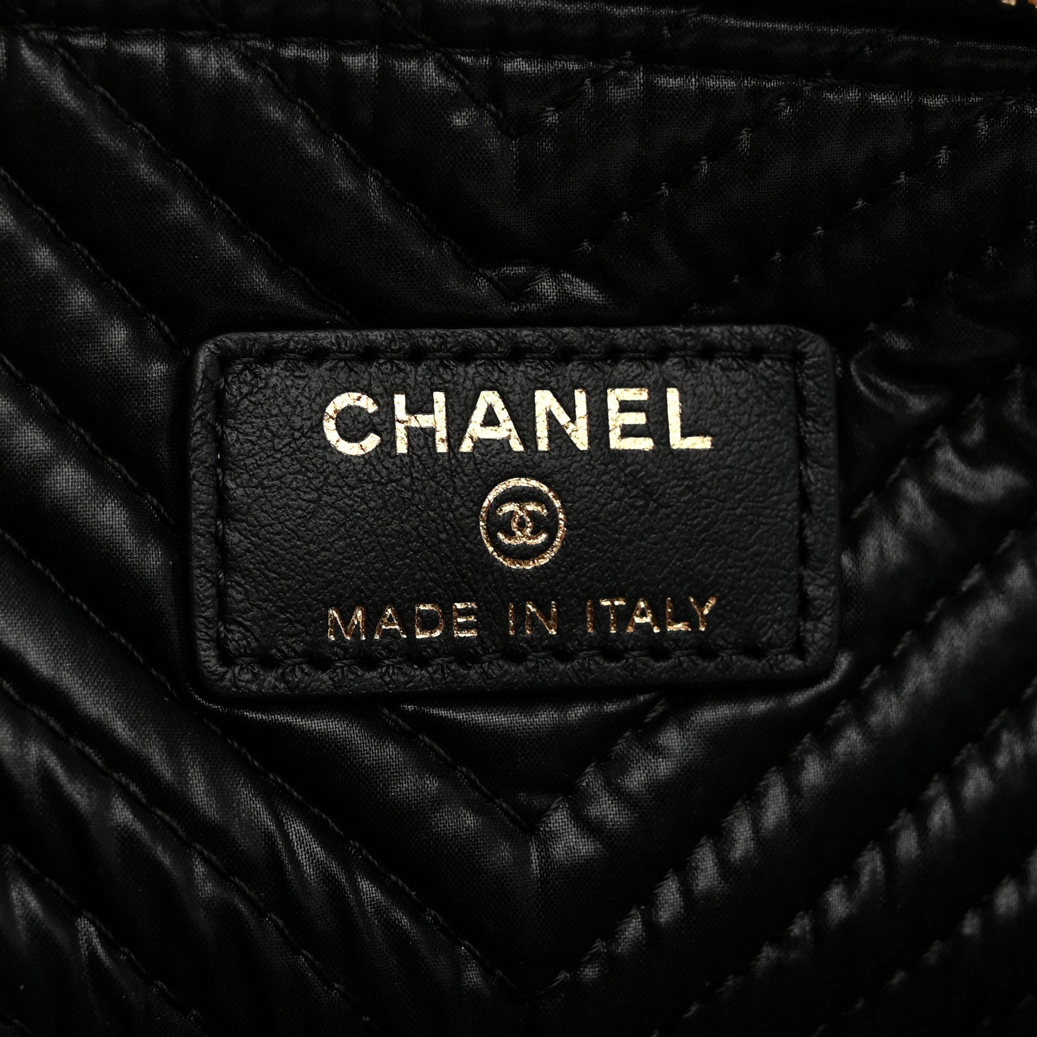 Chanel Caviar Chevron Large Boy Cosmetic Case Black 6 of 8