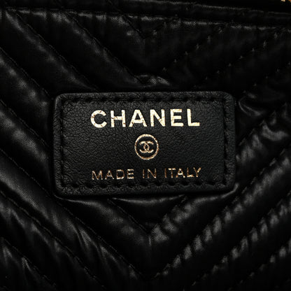 Chanel Caviar Chevron Large Boy Cosmetic Case Black 6 of 8