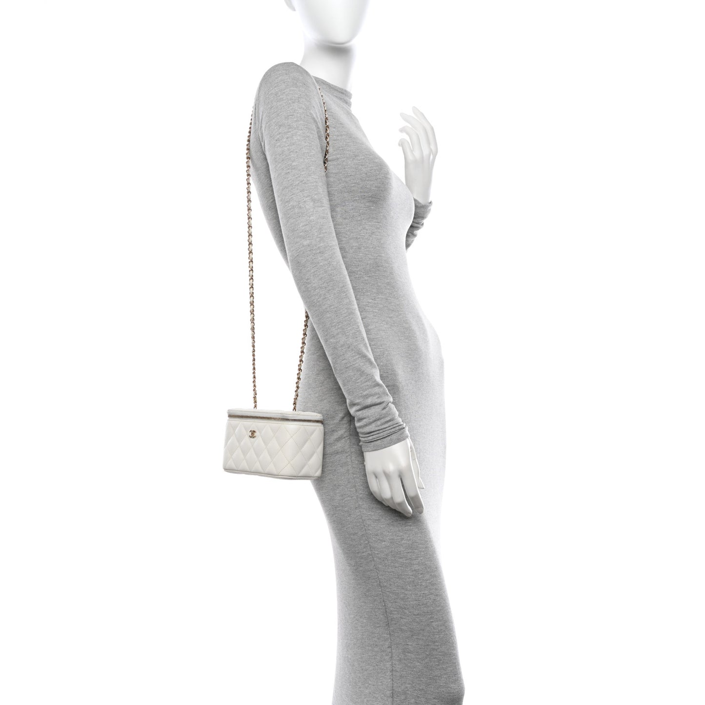 Caviar Quilted Small Vanity Case With Chain White