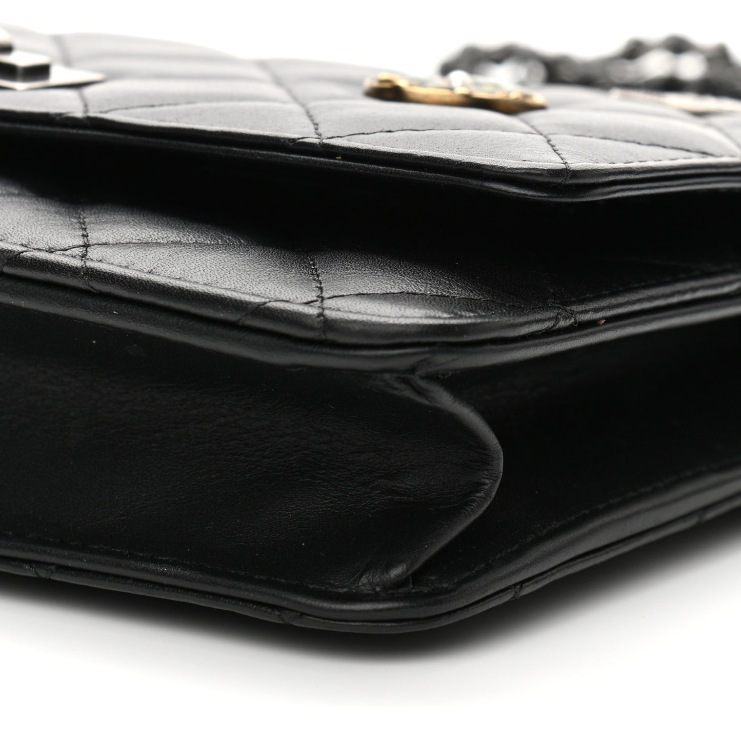 Aged Calfskin Quilted Lucky Charms 2.55 Reissue Wallet On Chain WOC Black