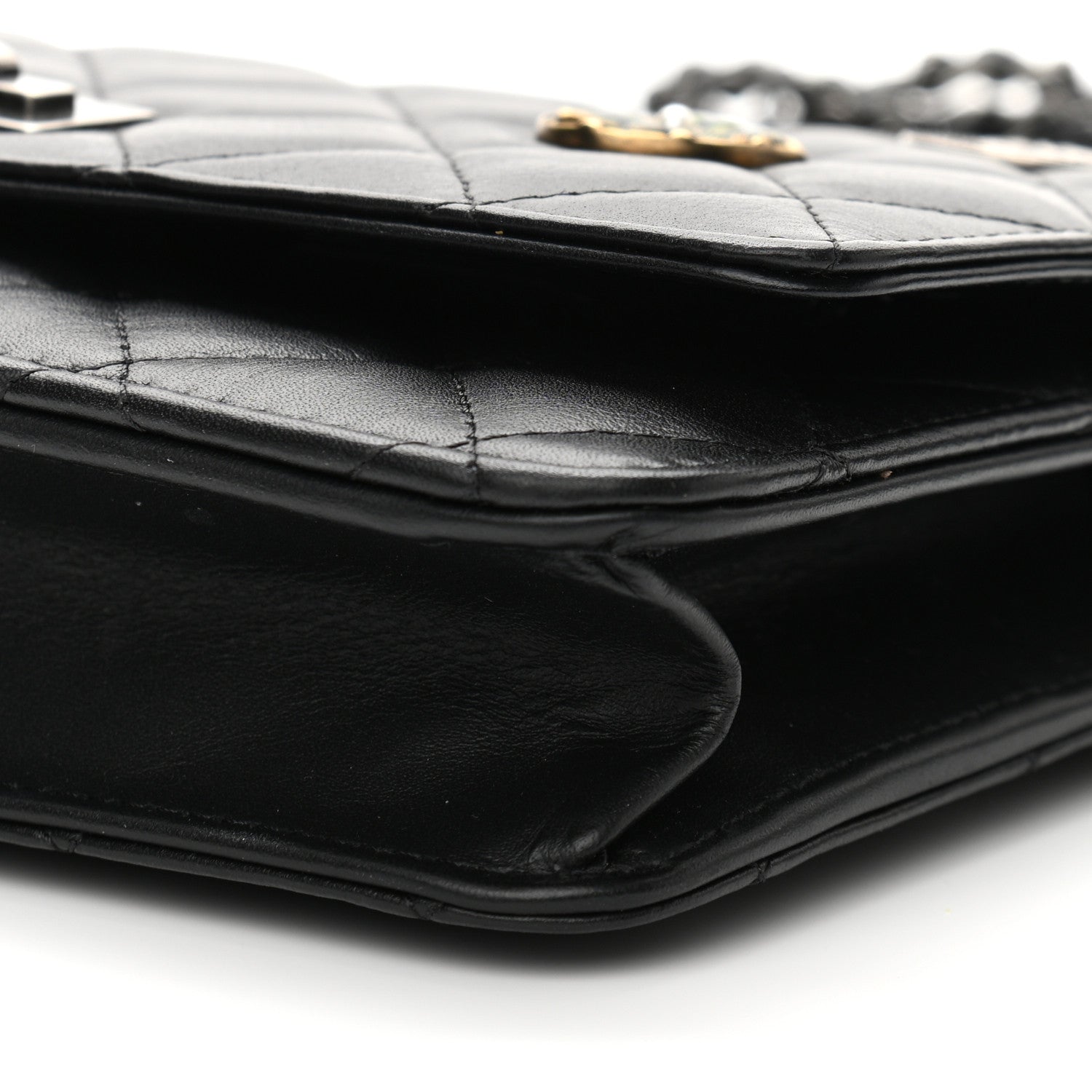 Chanel Aged Calfskin Quilted Lucky Charms 2.55 Reissue Wallet On Chain WOC Black 11 of 13