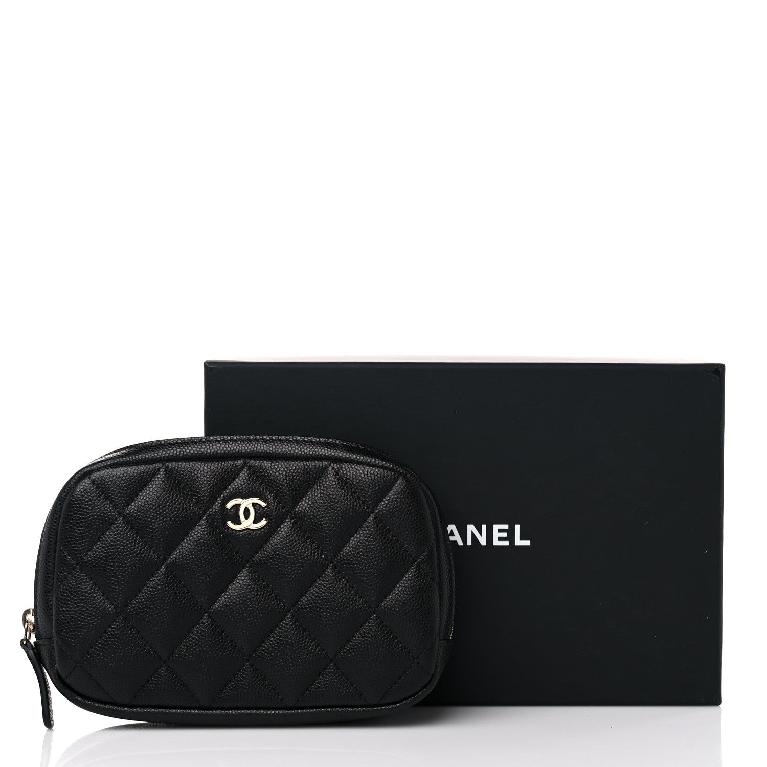 Chanel Caviar Quilted Small Curvy Pouch Cosmetic Case Black 10 of 10