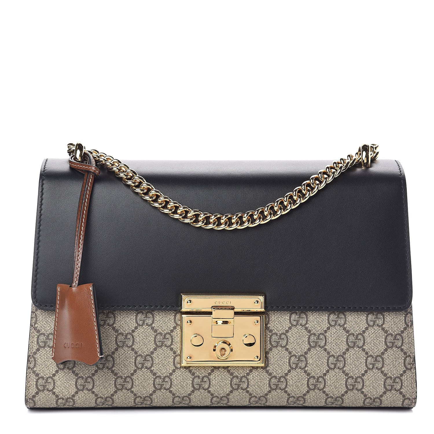 Gucci GG Supreme Monogram Calfskin Medium Padlock Shoulder Bag Beige Black Cuir 1 of 11