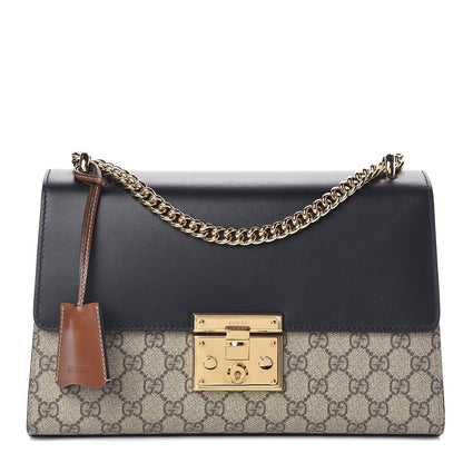Gucci GG Supreme Monogram Calfskin Medium Padlock Shoulder Bag Beige Black Cuir 1 of 11