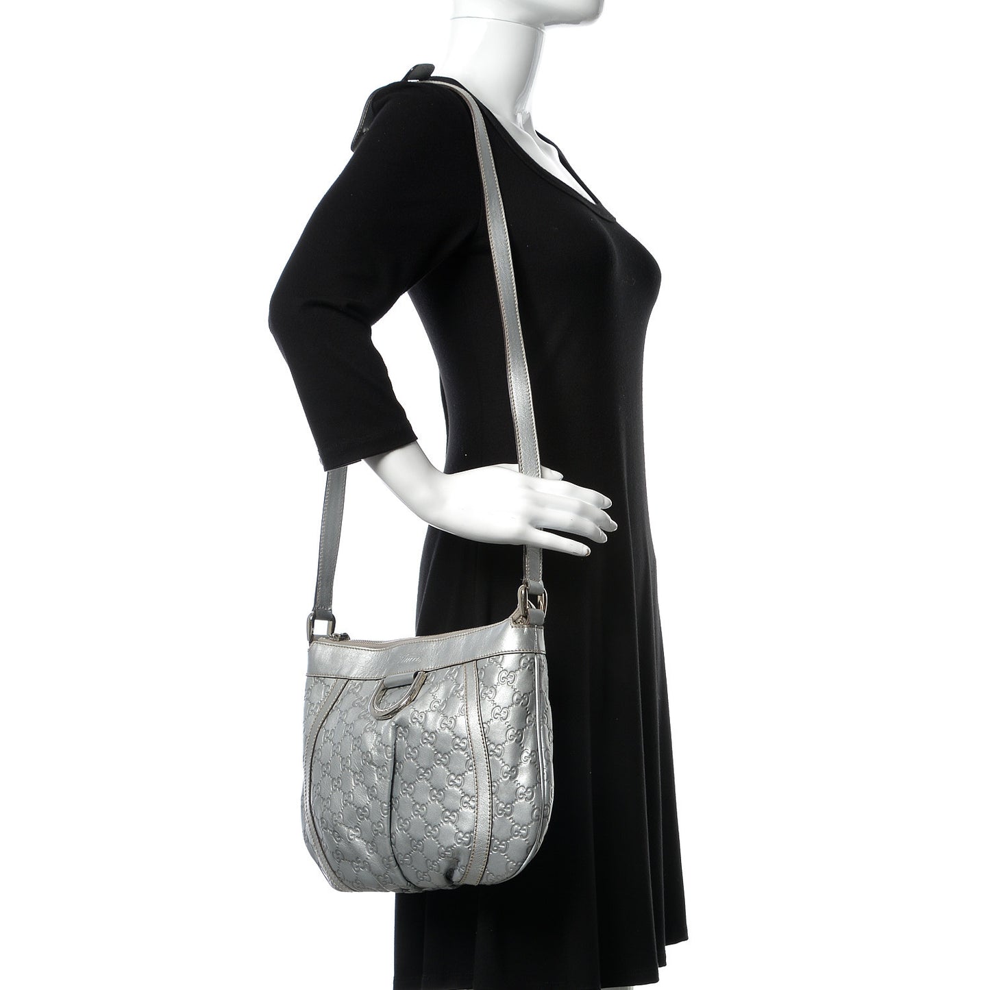 Guccissima Small D Ring Messenger Silver