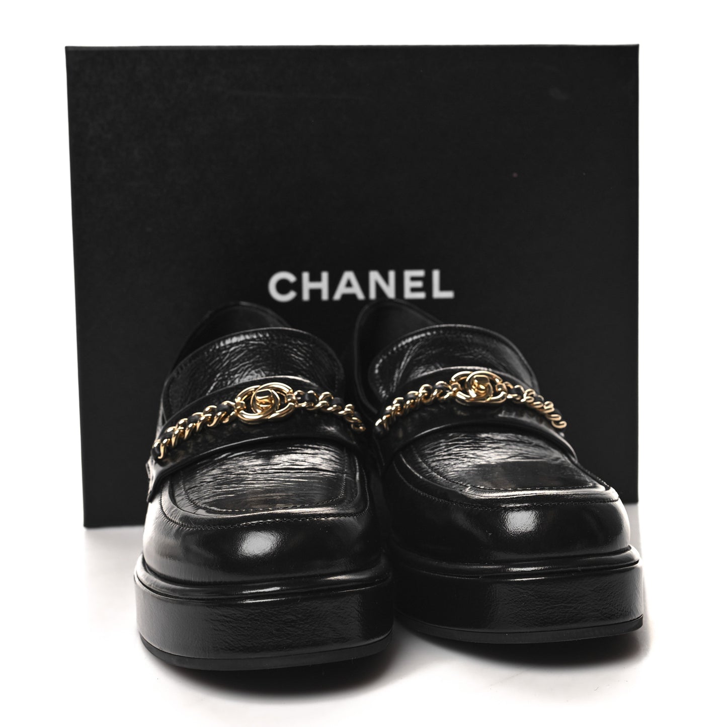 Shiny Calfskin Logo Loafers 39.5 Black