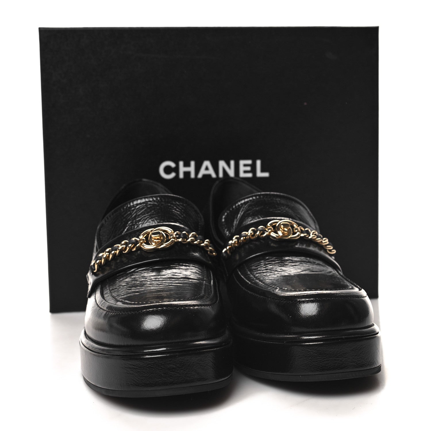 Chanel Shiny Calfskin Logo Loafers 39.5 Black 9 of 9