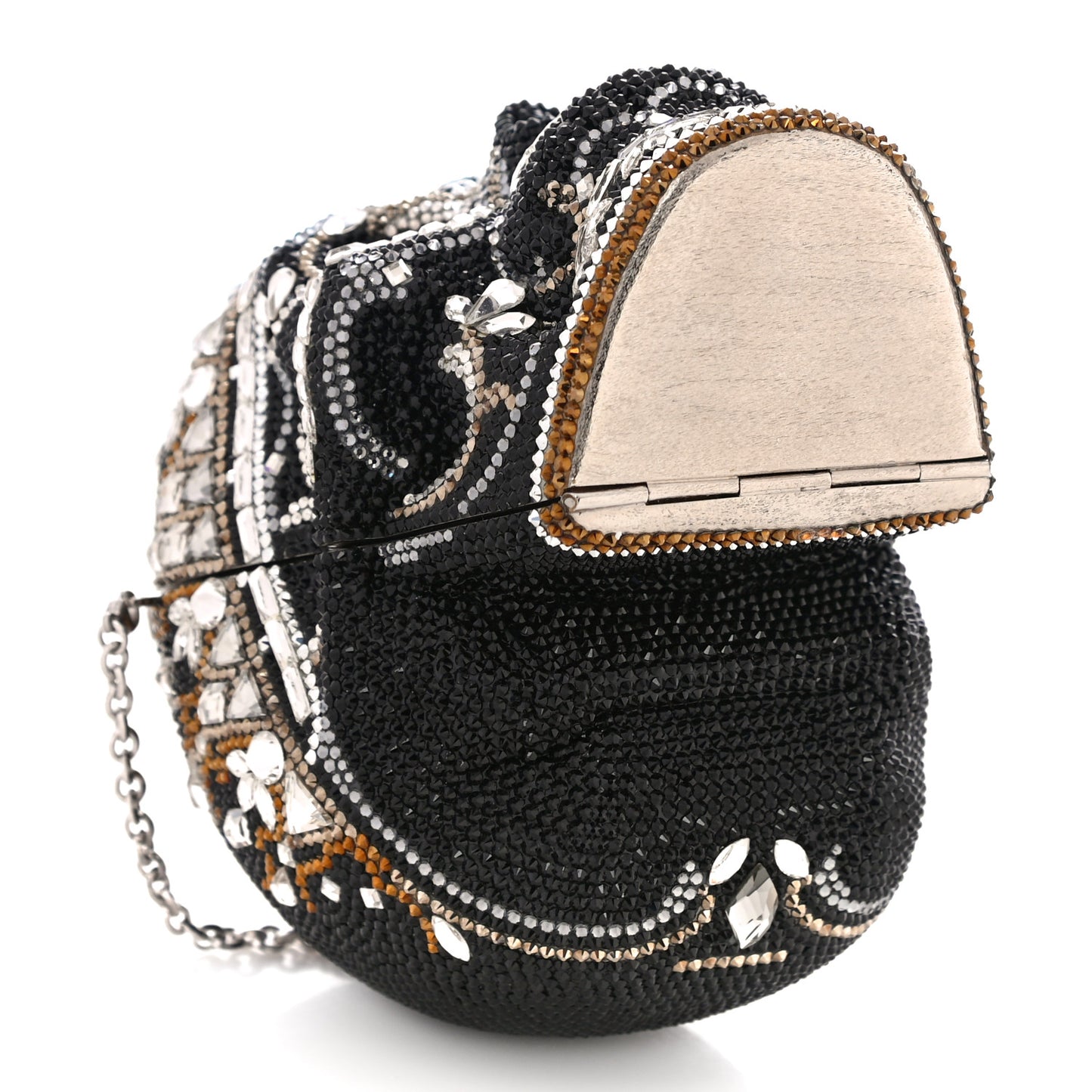 Crystal Bela Lugosi Skull Minaudiere Clutch Silver Multicolor