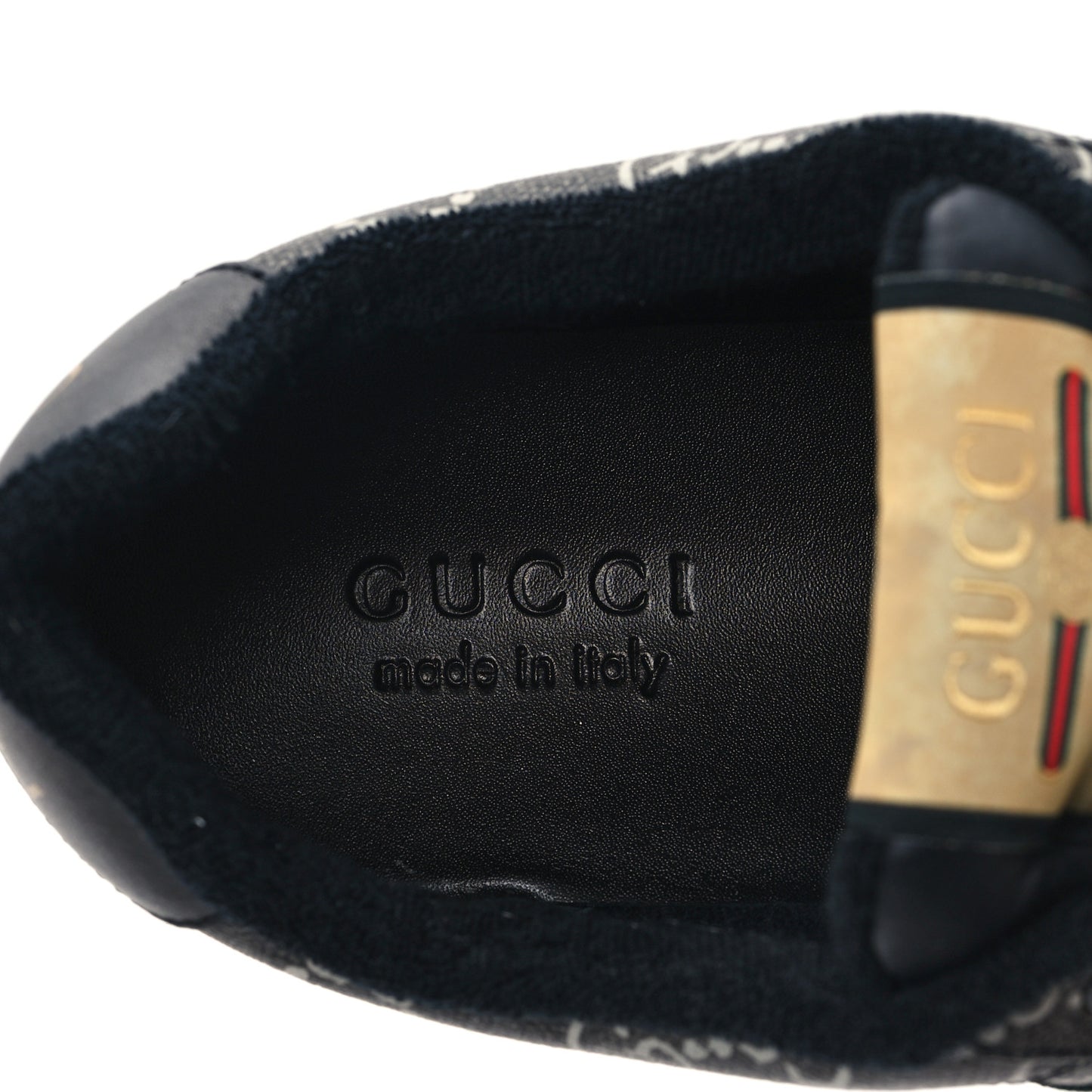 GG Supereme Monogram Miro Soft Calfskin Web Mens Screener Sneakers 8 Black Grey Sky
