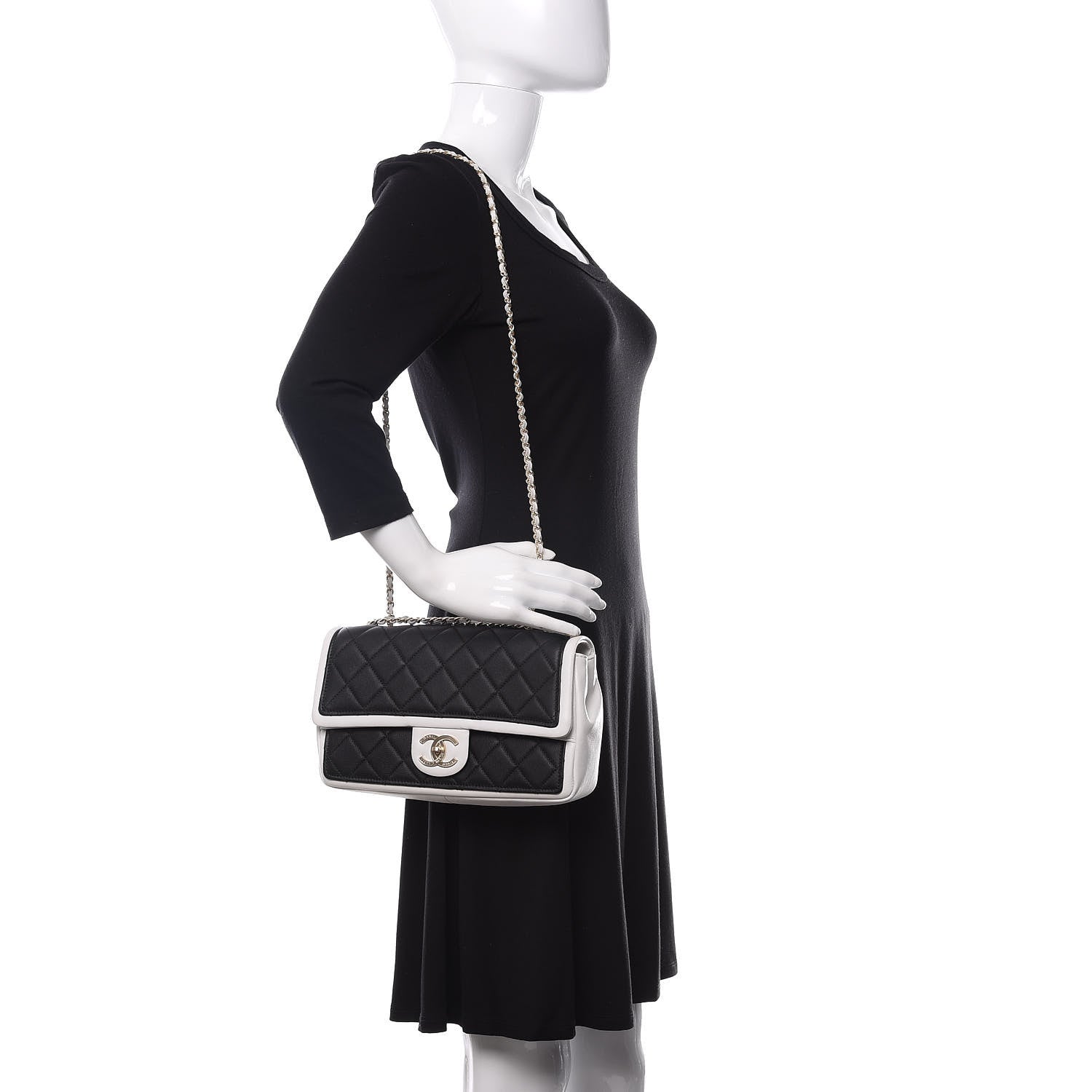 Chanel Calfskin Quilted Medium Graphic Flap Black White 2 of 12