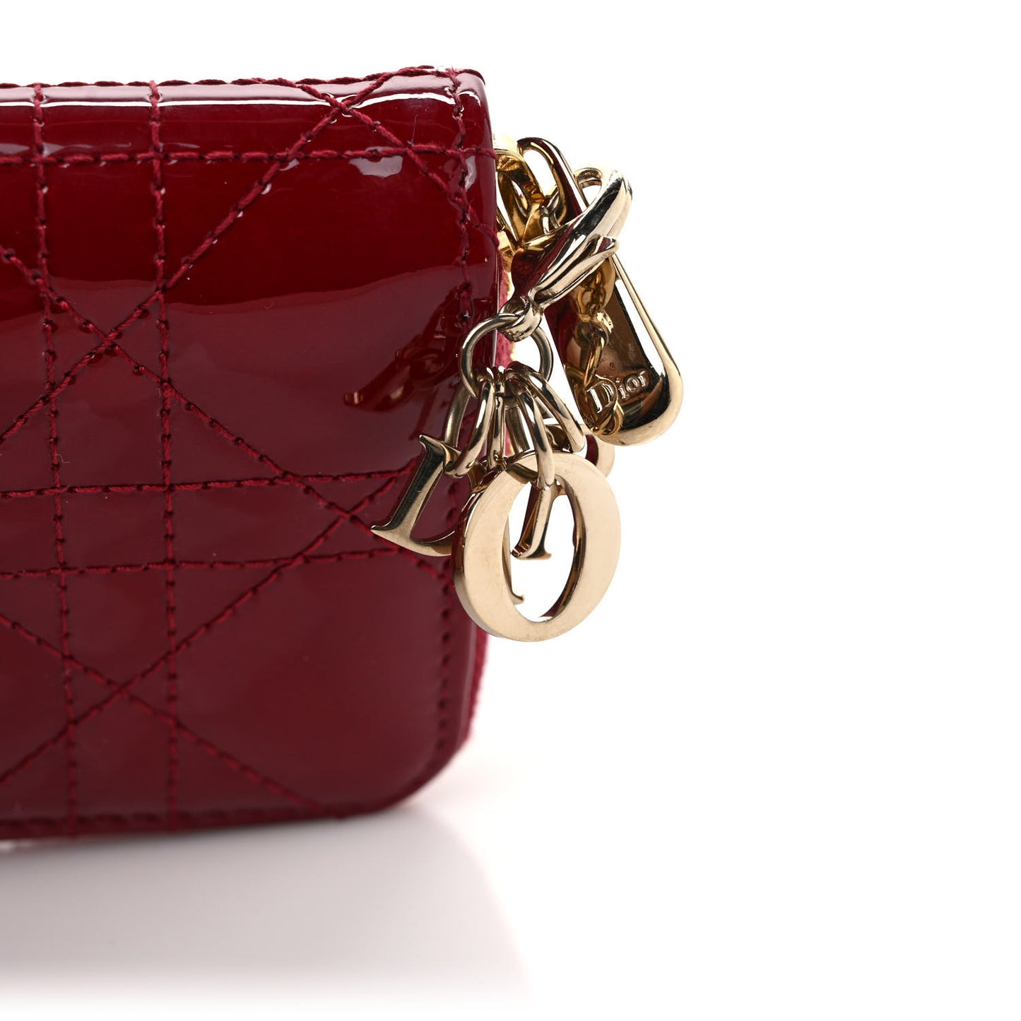 Patent Cannage Small Lady Dior Voyageur Coin Purse Cherry Red