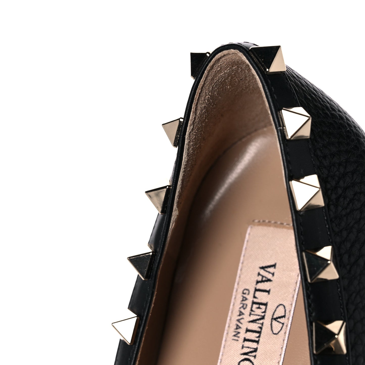 Pebbled Calfskin Rockstud Ballerina Flats 37 Black