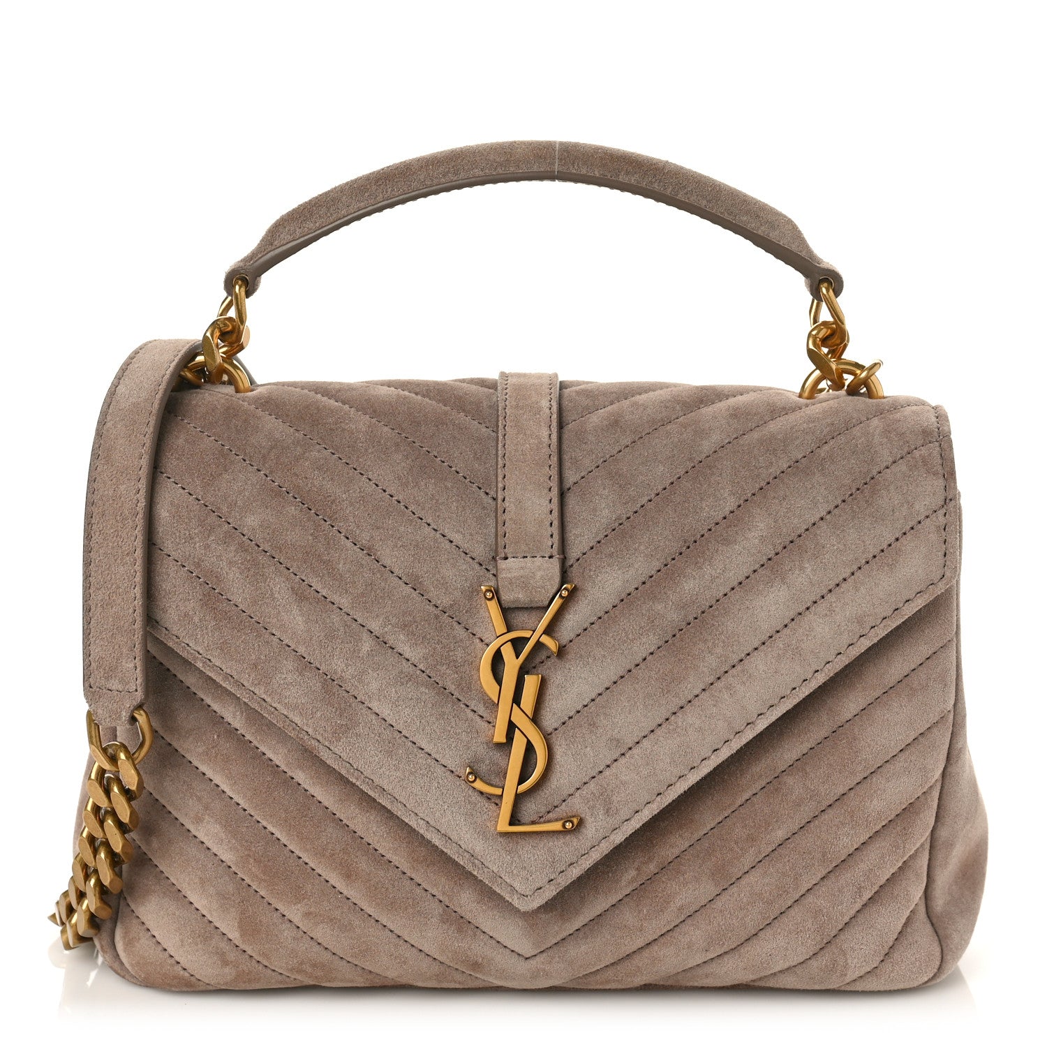 Saint Laurent Suede Matelasse Chevron Monogram Medium College Bag Taupe 1 of 9