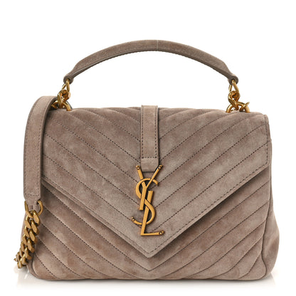 Saint Laurent Suede Matelasse Chevron Monogram Medium College Bag Taupe 1 of 9