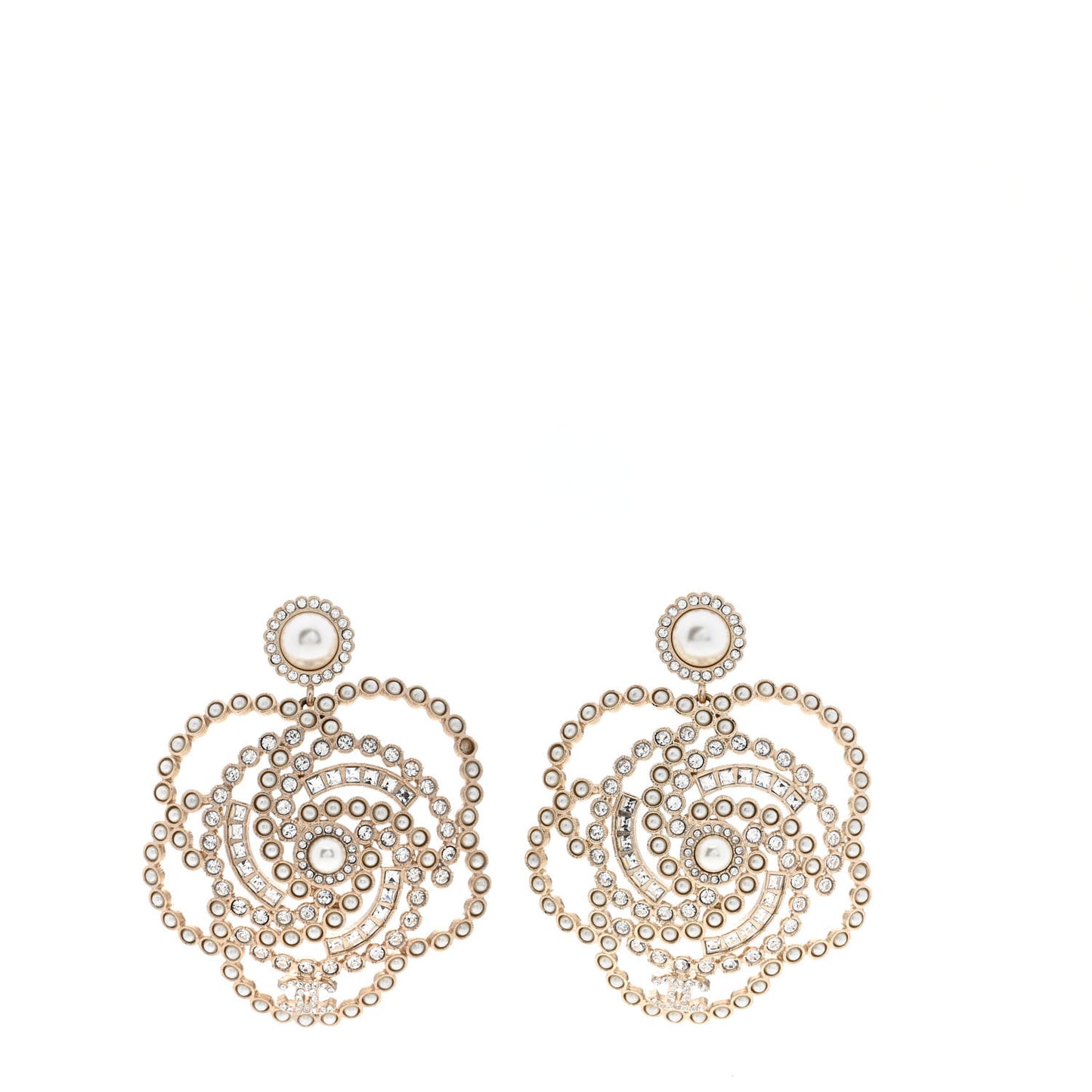 Pearl Crystal Lace Camellia Earrings Gold