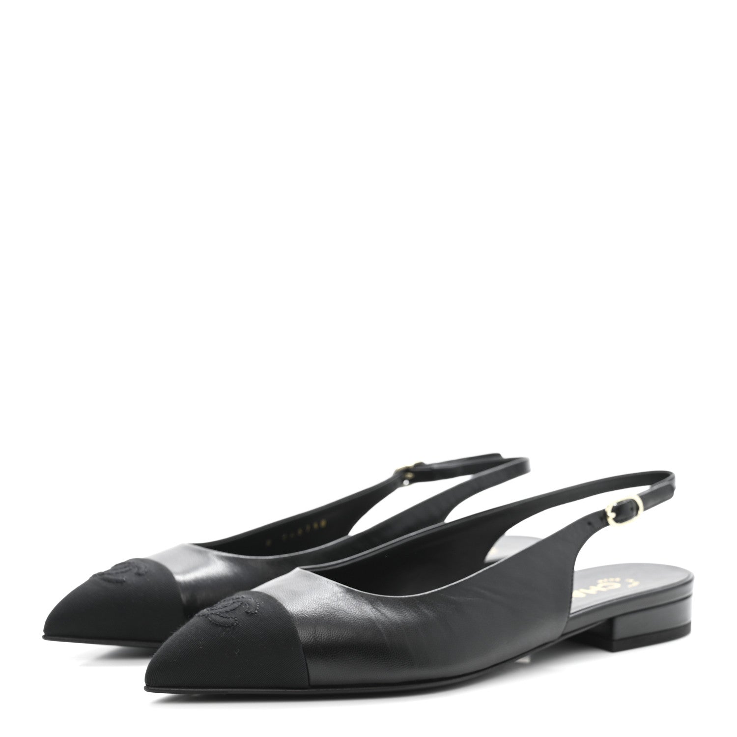 Chanel Goatskin Grosgrain Pointed Toe CC Slingback Flats 37 Black 4 of 11