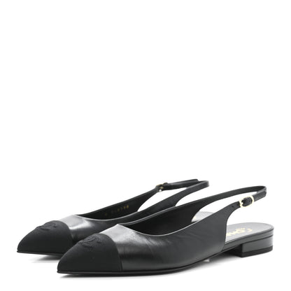 Chanel Goatskin Grosgrain Pointed Toe CC Slingback Flats 37 Black 4 of 11