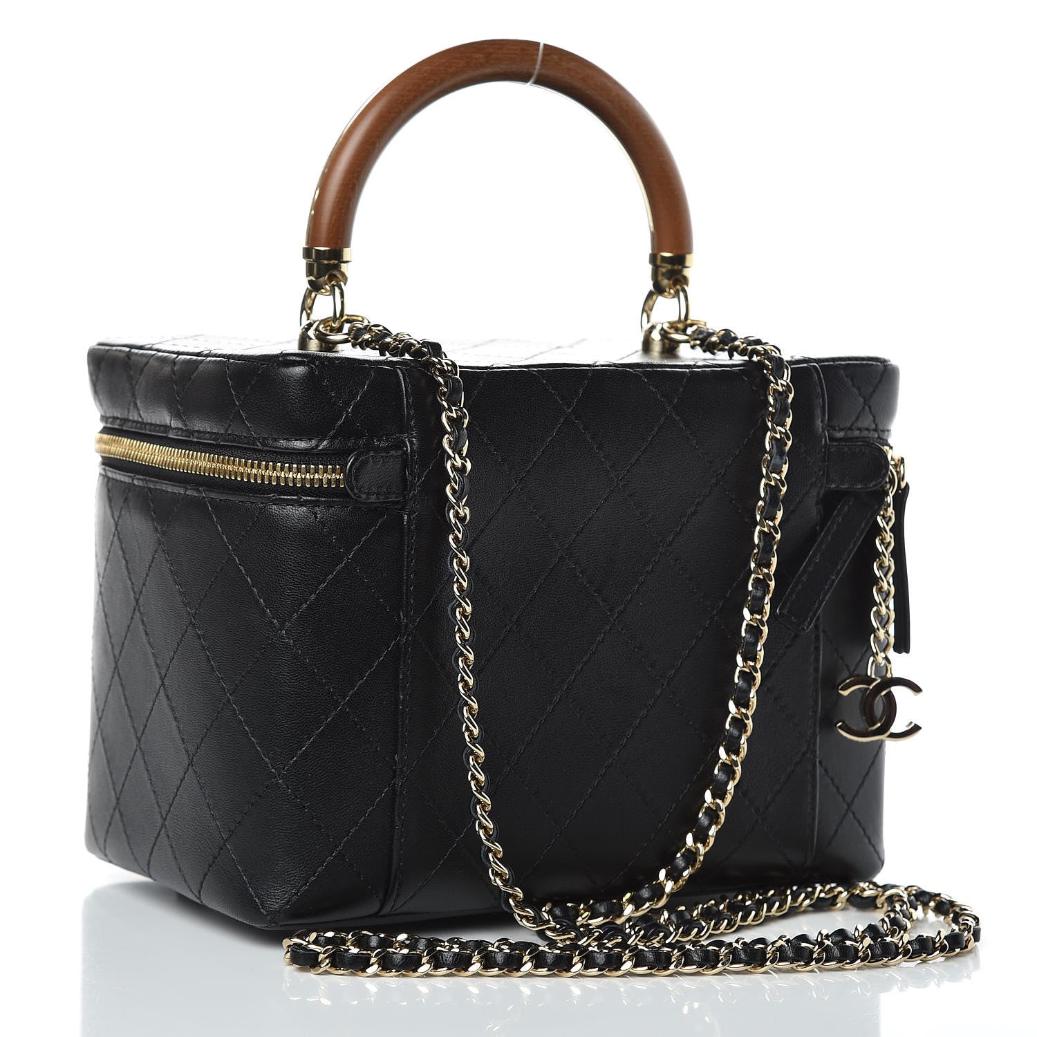 Chanel Lambskin Flat Quilted Knock On Wood Large Vanity Case Black 3 of 10