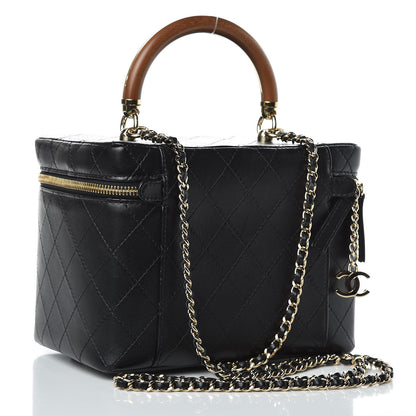 Chanel Lambskin Flat Quilted Knock On Wood Large Vanity Case Black 3 of 10