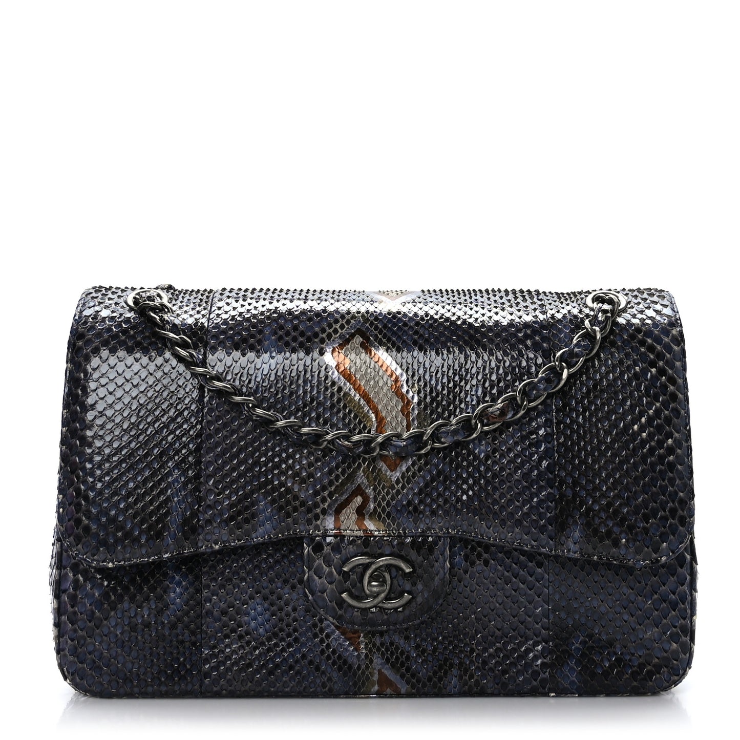 Metallic Snakeskin Jumbo Double Flap Blue