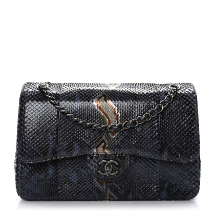 Chanel Metallic Snakeskin Jumbo Double Flap Blue 1 of 9