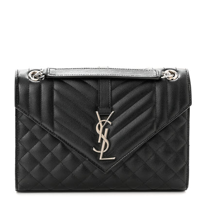 Saint Laurent Grain De Poudre Textured Mixed Matelasse Triquilt Medium Monogram Satchel Black 1 of 12