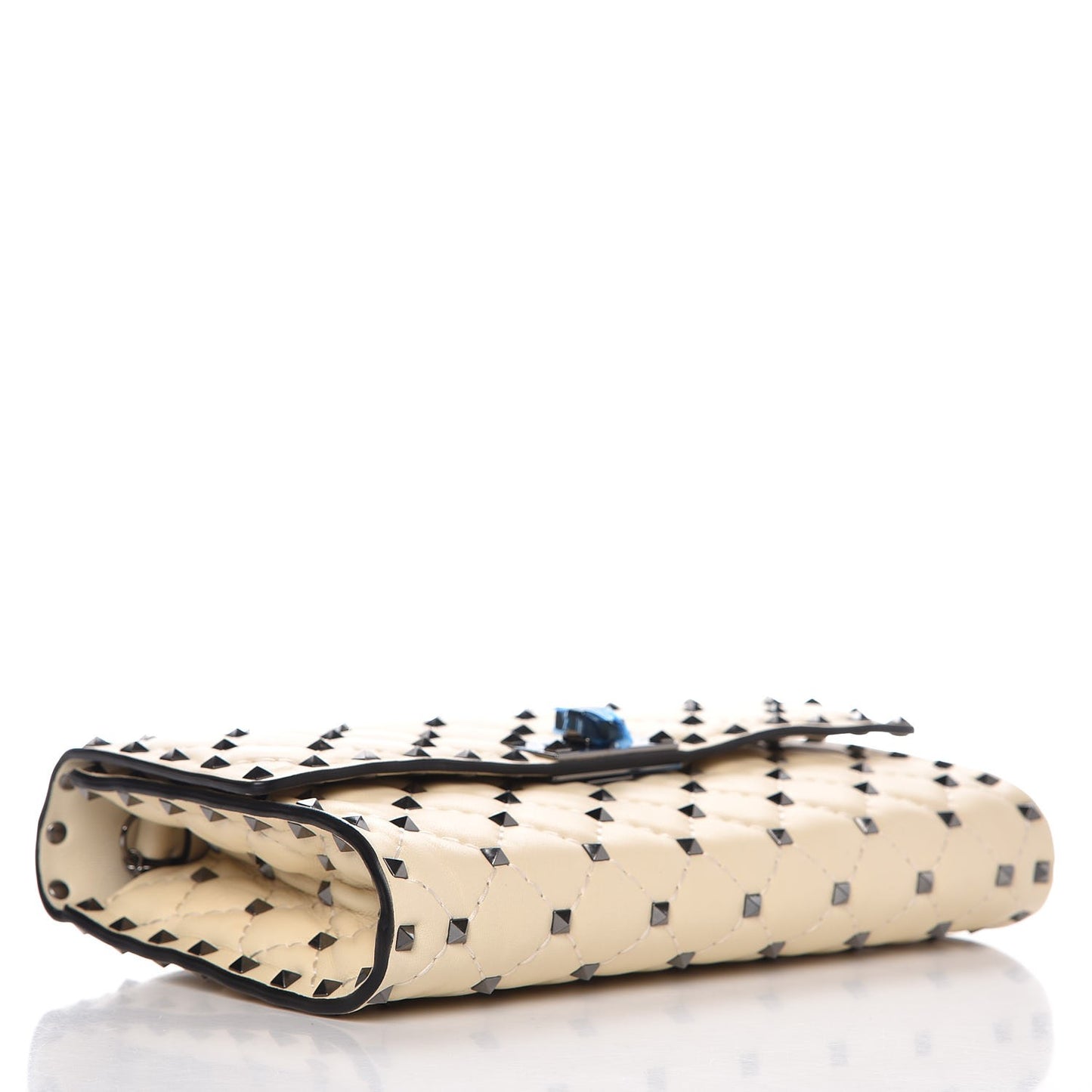 Lambskin Rockstud Spike Wallet on Chain White