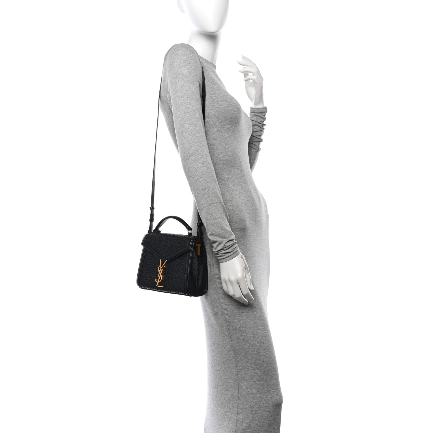 Saint Laurent Calfksin Woven Mini Classic Monogram Cassandra Top Handle Black 2 of 10
