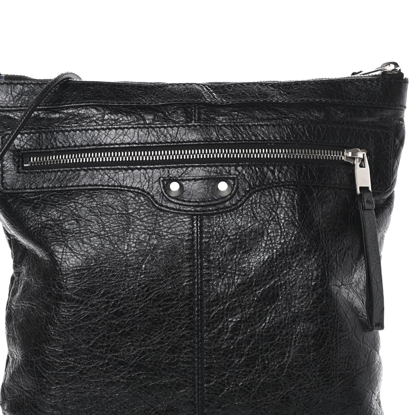 Agneau Classic Silver Hardware Flat Messenger Black