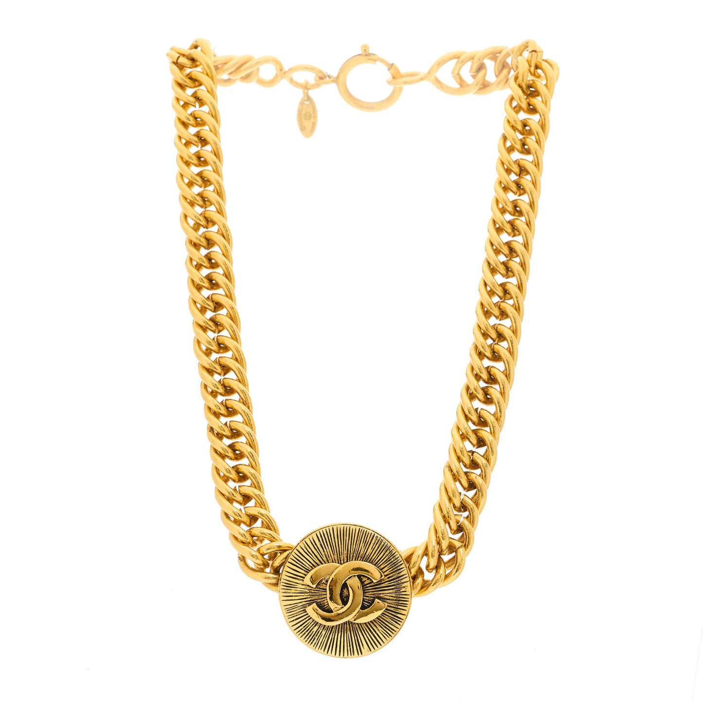 Metal Chain Link CC Medallion Choker Necklace Gold