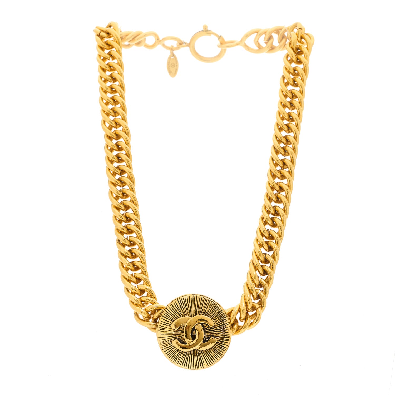Chanel Metal Chain Link CC Medallion Choker Necklace Gold 2 of 3