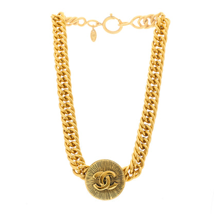 Chanel Metal Chain Link CC Medallion Choker Necklace Gold 2 of 3