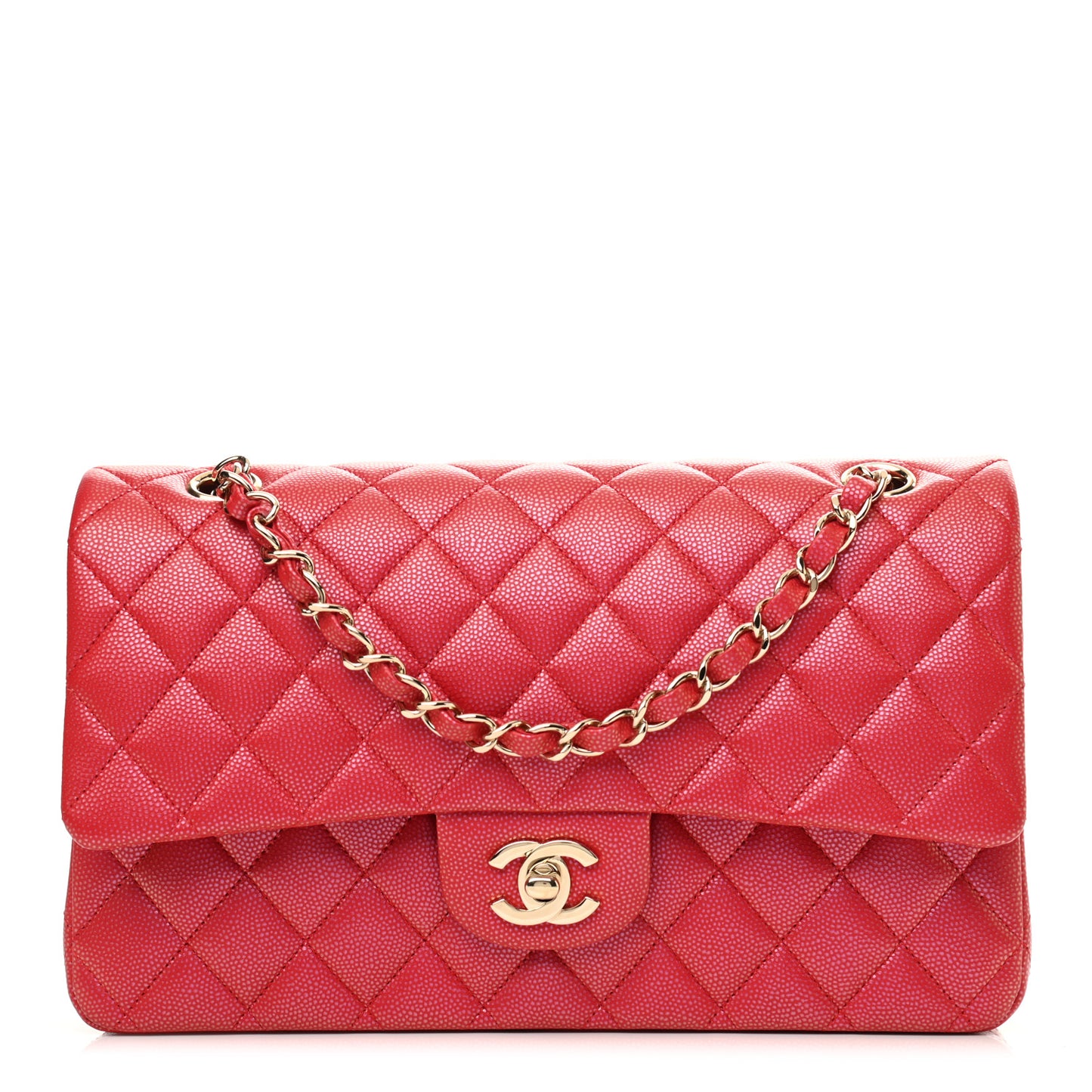 Iridescent Caviar Quilted Medium Double Flap Red