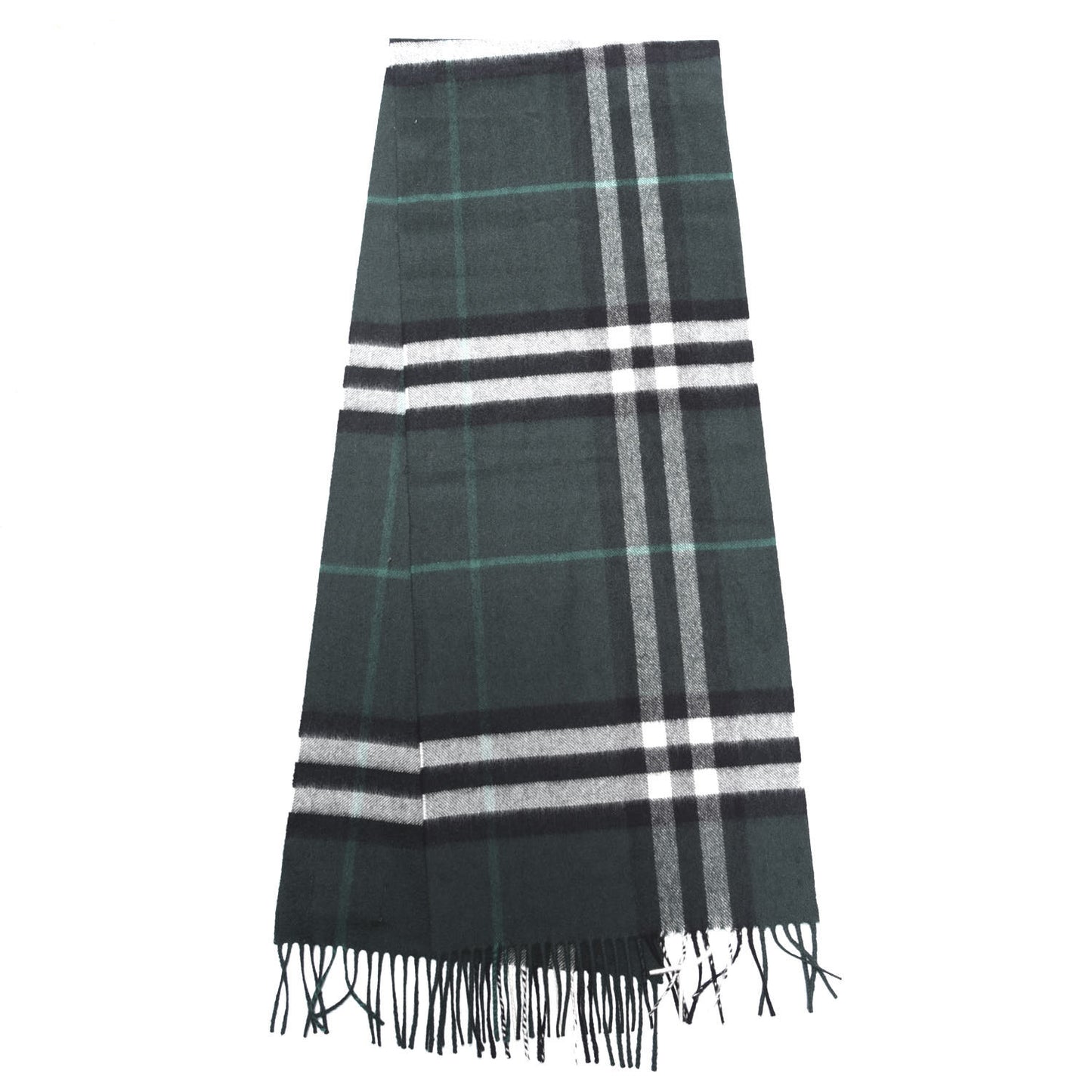 Cashmere Giant Check Fringe Scarf Dark Forest Green